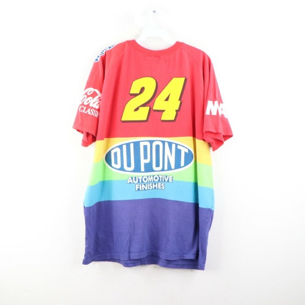 Vtg 90s NASCAR Jeff Gordon Rainbow Striped T-Shirt - Picture 7 of 9